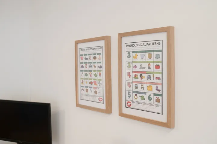 Learning charts on the wall of the Ashgrove therapy clinic
